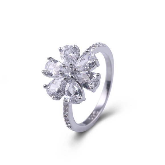 NEW 925 Silver Diamond Flower Ring - Picture 3 of 7